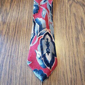 Embassy Square Silk Red With Blue Flower 3 Inch Wide Necktie